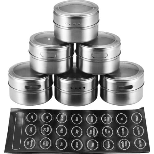 Stainless Steel Magnetic Spice Jar Set With Stickers Spice Tins Spice Storage Container Pepper Seasoning Sprays Tools