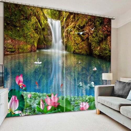 NoEnName_Null Lifelike Fresh Nature Pool 3D Printing Curtains Curtains full Shade Bedroom Living Room Curtains CL-035