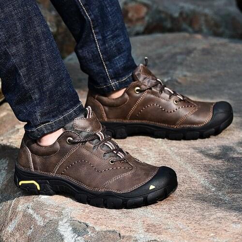 2021 new top layer cowhide wear-resistant outdoor breathable hiking mens casual shoes stroll anti-skid long-distance off-road