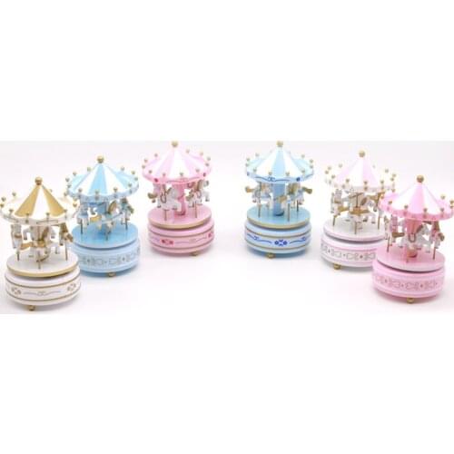 New Year Gift Musical Wooden Horse Carousel Music Box Birthday Party Boy Girl Game Gift Desktop Decoration 11.5*11.5*17.5cm