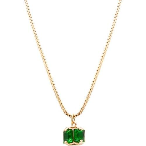2021 INS Vintage 316L Stainless Steel Plated 18K Gold Emerald Zircon Square Pendant Necklace For Women Girls Trendy Jewelry Gift