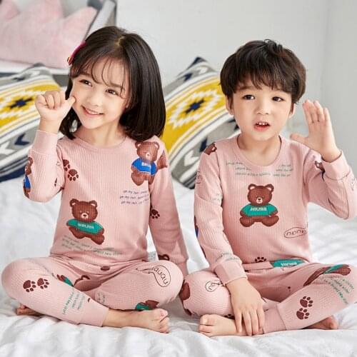 Boys Girls Pajamas 2021 Long-sleeved Childrens Clothing Sets Animal Bear Pyjamas Kids Cotton Sleepwear for 2 4 6 8 10 12Years