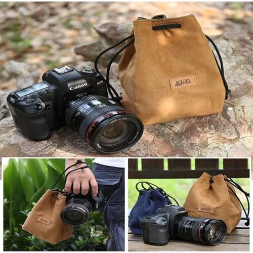 Portable Waterproof Camera Bag Canon Universal Drawstring Bags Hand Held Canvas Lens DSLR Bag for Nikon Sony Pentax Camera Case