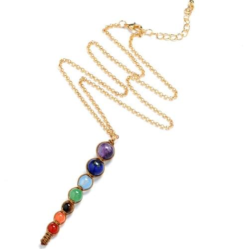 Rainbow 7 Chakra Pendant Necklace Multicolor Natural Stone Necklace For Women Reiki Spiritual Yoga Jewelry