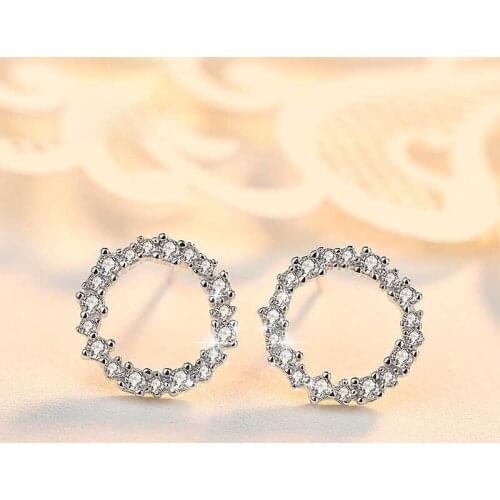 Romantic Fashion S925 Sterling Silver Diamond Stud Earrings for Women 2020 Jewelry Round Wedding Silver Earrings for Women Gift