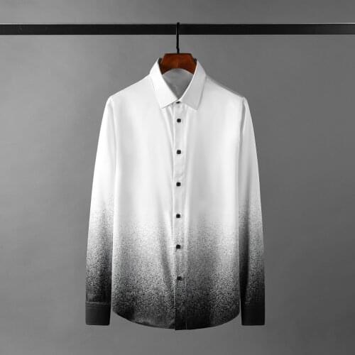 Minglu Gradient Print Mens Shirts High Quality Long Sleeve Casual Mens Dress Shirts Fashion Slim Fit Party White Male Shirts 3XL