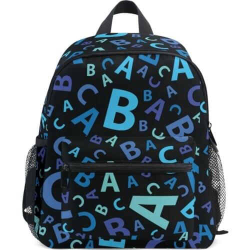 New High Quality Blue Abc Letter Seamless Design School Bags Multi Pockets Large Capacity Kids Backpacks Waterproof Students Bag
