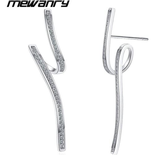 Mewanry Prevent Allergy 925 Sterling Silver Stud Earrings for Women New Trend Bride Jewelry Wavy Lines Zircon Party Accessories