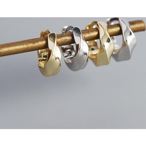 925 Sterling Silver Earring Geometric Metal Style Twisted Glossy Ear Ring Zircon Round Ear Bone Temperament Woman Girl Ear Jewel