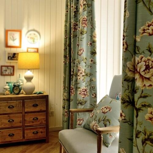 American Style Curtains for Living Dining Room Bedroom American Pastoral Style Linen Fabrics Finished Product Customization