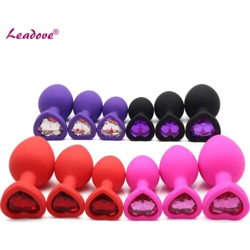 4 Color 13 Stone Heart Shaped Silicone Anal Plug Rhinestone Butt Plug Unisex Jeweled Adult Toy Anal Massager Trainer for Couples