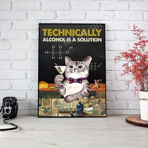 Cat Technically Alcohol Is A Solution Poster, Funny Cat Art Print, Cat And Wine Wall Art, Science Cat Poster, Cat Lover Gift