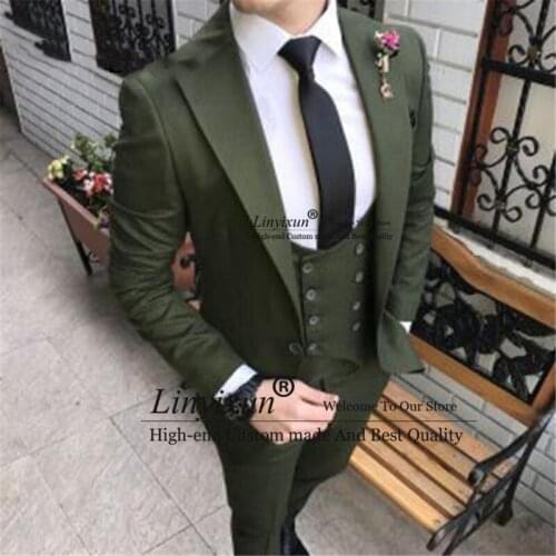Dark Green Slim Fit Mens Suit for Wedding Groom Costume 3 Piece Jacket Double Breasted Waistcoat Pants Custom Male Fashion