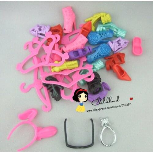 Factory offer 20items / lot necklace glasses headwear hangers shoes For Barbie doll accessory set