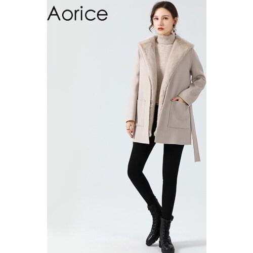 Aorice Women Winter Mink Fur Parka Coat Jacket 2020 New Real Fur Hood Rex Rabbit Fur Liner Long Trench Coats Jackets Z19172