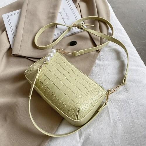 Beading Solid Color PU Leather Baguette Underarm Crossbody Bag For Women 2021 Summer Lady Shoulder Handbags Designer