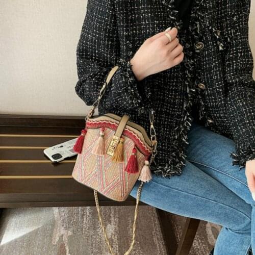 Bags for women 2021 Women Vintage Beach Straw Bags Ethnic Style Ribbon Tassel Beach Straw bag ethnic wind ribbon Messenger Bag