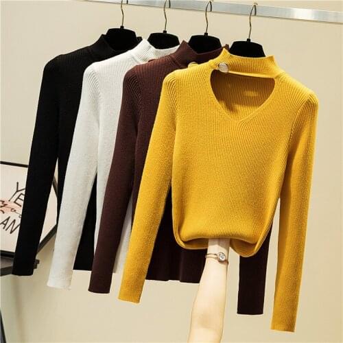 New Sexy V Collar Womens Sweaters Autumn Winter Solid Color Computer Knitted Woman Sweaters Fashion Slim Fit Korean Lady Sweater