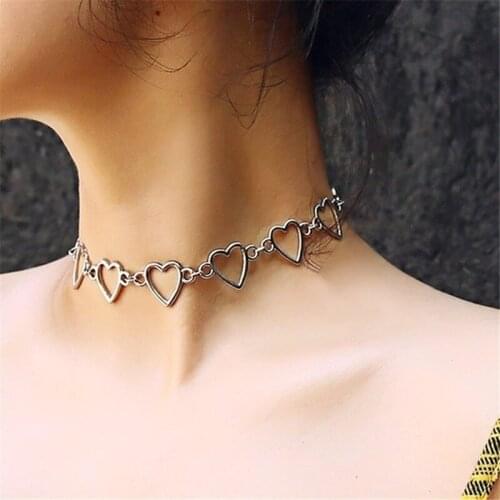 Hollow Korean Sweet Love Heart Choker Necklace Statement Girlfriend Gift Cute Bicolor Neck Chain Necklace Jewelry Collier Femme