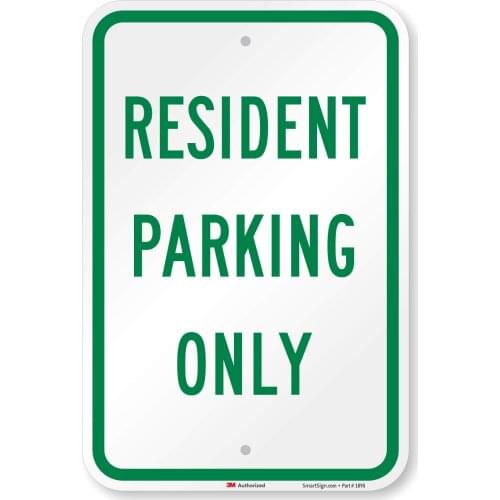 "Resident Parking Only" Sign | 12" x 8" 3M Engineer Grade Reflective Aluminum