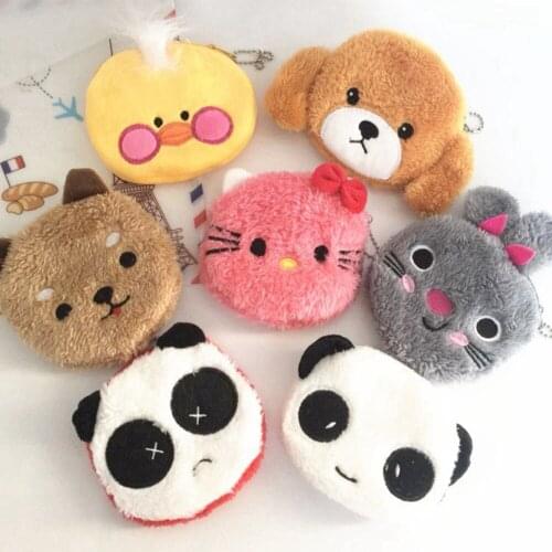 1 Pcs Cartoon Plush Animals Coin Purse Cute Circle Wallet Girl Clutch Embroidered Bag Key Earphone Organizer Pouch Kids Gifts