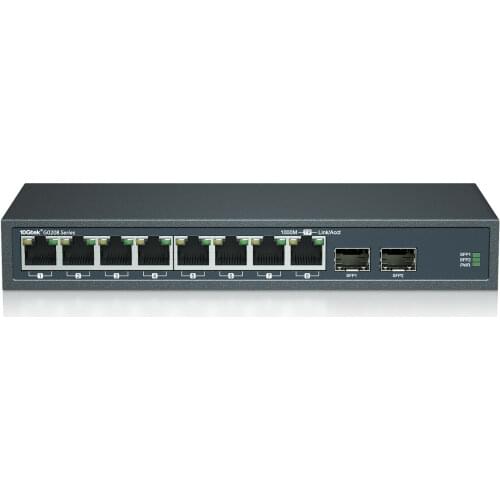 10-Port Gigabit Ethernet Fiber Switch with 2 SFP Slots Without Transceiver