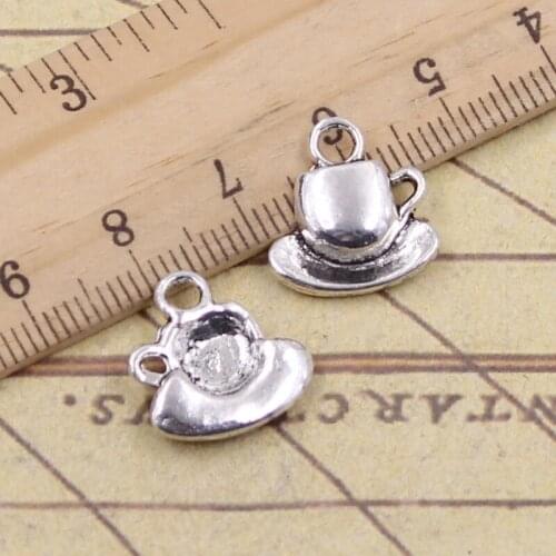 25pcs Charms Coffee Tea Cup And Saucer 15x14mm Antique Silver Color Pendants Making DIY Handmade Tibetan Finding Jewelry