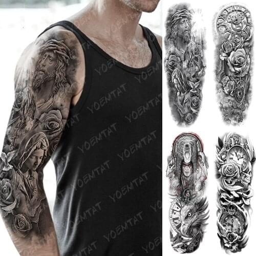 Large Arm Sleeve Tattoo Machinery Gear Skull Waterproof Temporary Tatto Sticker Sailing Body Art Full Fake Tatoo Women Men
