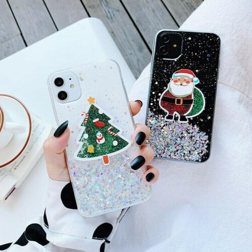 Christmas trees Santa Claus Glitter Bling Soft TPU Phone Case For iPhone XR XsMax 11 12 Pro Max Mini 6 7 8 Plus Clear Back Cover