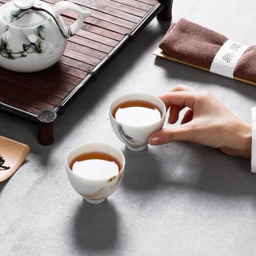 Ink-and-Wash Hand-Painted Porcelain Kung Fu Tea Set Cup Personal Cup TeaCup Small Tea Bowl Blanc De Chine Serve Retro Style Cup