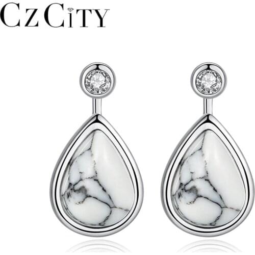 CZCITY Turquoise Drop Earrings for Women Anniversary Fine Jewelry Real 925 Sterling Silver Water Drop Pendientes Femme SE0248
