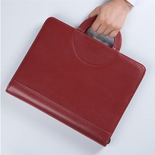 Black brown business zipper PU leather portfolio a4 documents folder cases manager bag Tablet PC mobile padfolio binder