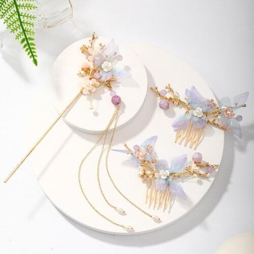 Fringed Long Hair Headdress Crystal Flower Design Handmade Traditional Chinese Style Suitable for Cllocation with Hanfu BN