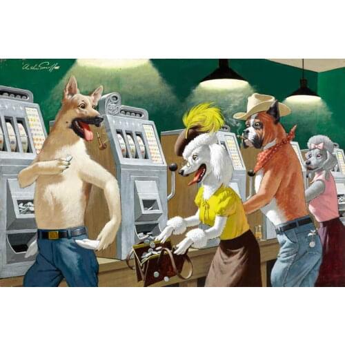 Home Decor Art Animal Dog Play Slot Machines Oil Painting Picture Printed On Canvas Decorate Gifts