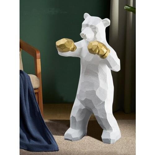 Home Decor Resin Sculpture Boxing bear Figurines Interior Ornaments Living Room Statue Decoration Light Luxury Housewarming Gift