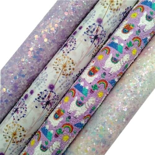 Purple Glitter leather, Lama Printed synthetic leather, Gradient Glitter Faux Leather Sheets For Bows DIY 21x29CM KM799