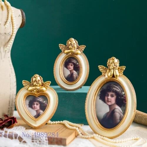 Retro Resin Angel Photo Frame Cupid Little Angel Golden Photo Display Storage Home Desktop Decoration Accessories Picture Frame