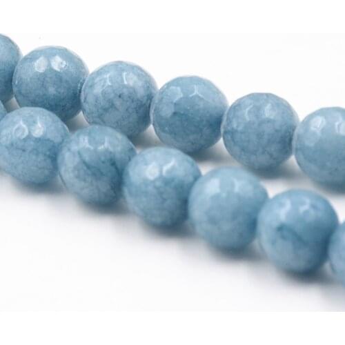 Faceted Round 6 8 10mm Natural Stone Blue Aquamarines Bead Chalcedony Jades Loose Beads For Jewelry Making DIY Craft 15inch A285