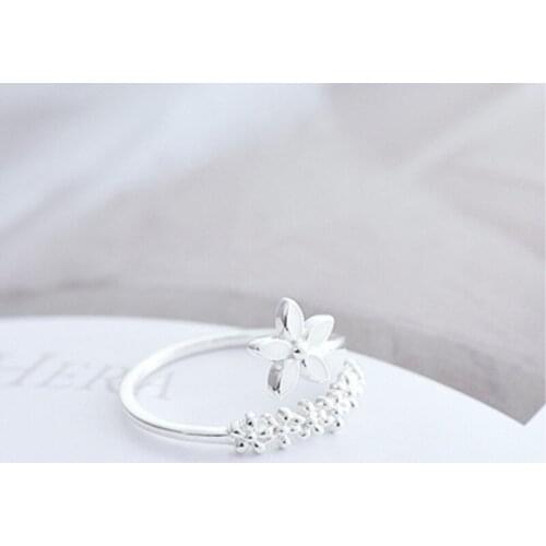 Fresh Flower 925 Sterling Silver Temperament Personality Literary Fashion Gift Korea Female Resizable Opening Rings SRI172