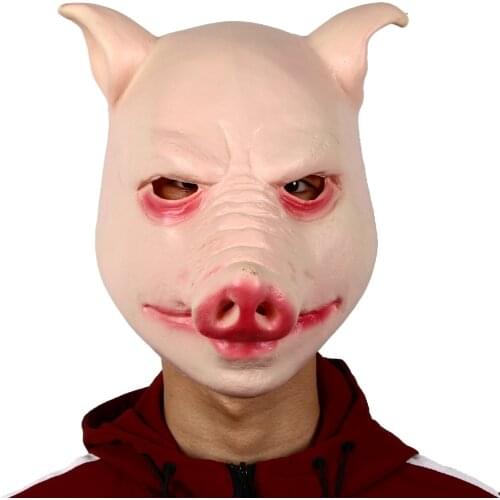 Evil Pig Head Mask Halloween Funny Farm Animal Fancy Dress Party Clothing Props Lifelike Latex Headgear