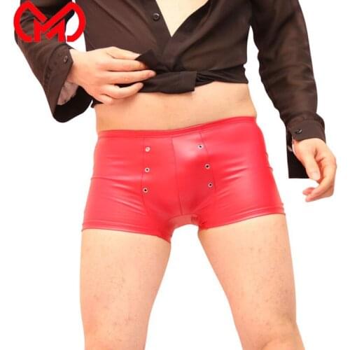 MEISE U Convex Pouch Boxers Latex Faux Leather Shorts Hollow Out Stage Wear Shorts Cool Male Gay Wear Micro Mini Short Plus Size