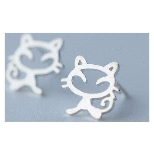 925 Sterling Silver Cute Cat Stud Earring For Women Wedding Jewelry Pendientes Bijoux eh1104