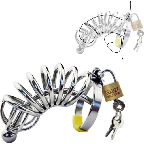 Stainless Steel Male Cock Cage Penis Ring Lock Chastity Device Belt Urethral Catheter Stealth Lock Adult Gay 18+ Sex Toy for Men