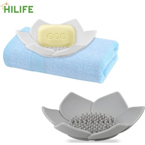 Lotus Shape Soap Dish Drain Soap Bar Leak Waterproof Silicone Bathroom Storage