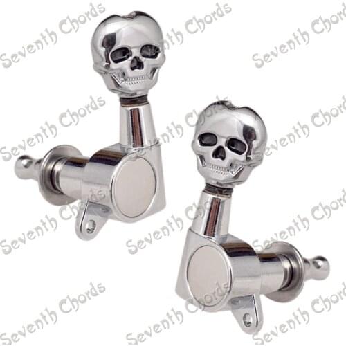 A Set Chrome Sealed-gear Skull Acoustic Electric Guitar Tuning Pegs Machine Head - 3R3L & 6R & 6L & 2L4R & 4L2R For choose