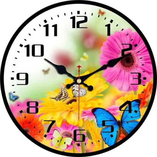 WONZOM Chrysanthemum Flowers Silent Decorative Wooden Cardboard Wall Clocks For Living Room, Wall Clock For Arabic numbers