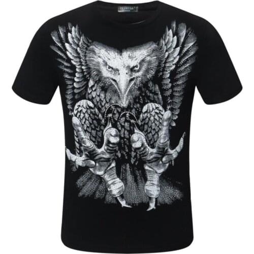 SKULL PP New Solid Color T-shirt Fashion 3D Printed Diamond Animal Tops Men T-shirt Street Hip-Hop Sports Short-Sleeved