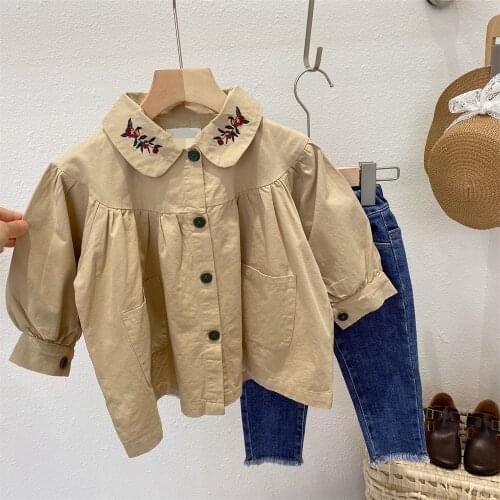Girls Clothing 2021 Autumn New Kids Girl Korean Lapel Windbreaker 2 3 4 5 6 Y Childrens Jackets Baby Trench Coats Outerwears