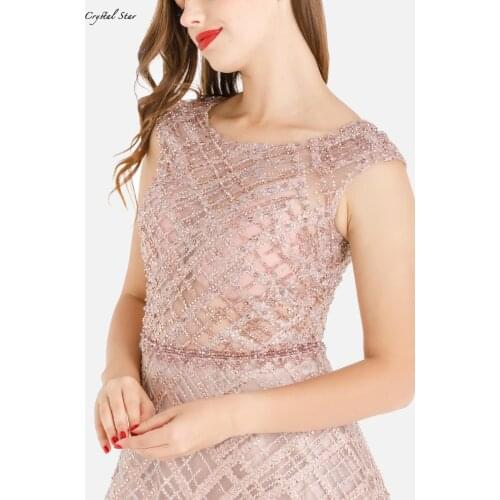 Prom Dresses O-Neck Pink Long Luxury 2021 Sequin For Women Party Lady Wedding Wear HO1051