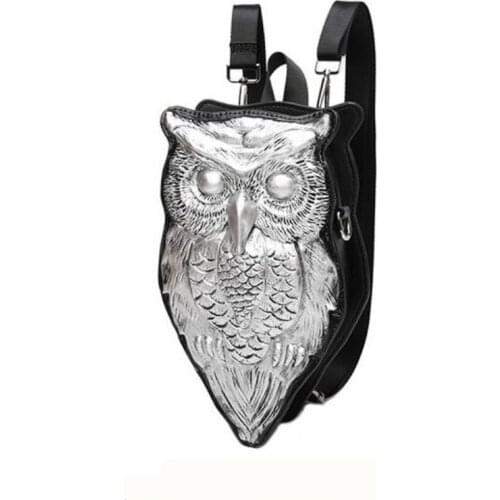 Men Women Backpack Newest Stylish Cool Black PU Leather Owl Backpack Female School Bags Teenage Backpacks